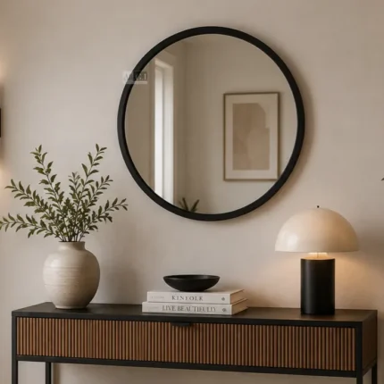 Ali.G.I 18 Inch Round Wall Mirror with Black Frame | Decorative Black Mirror for Home, Bedroom & Living Room