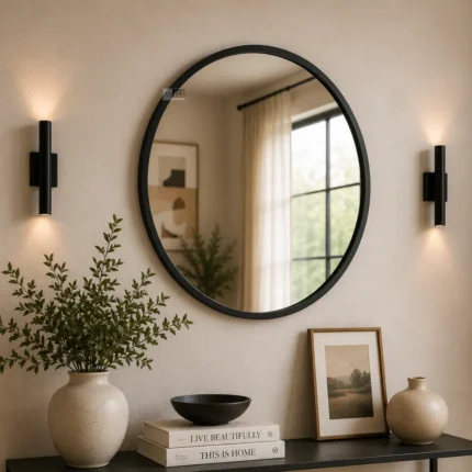 Ali.G.I 20 Inch Round Wall Mirror with Black Frame | Decorative Black Mirror for Bedroom, Living Room & Home Décor