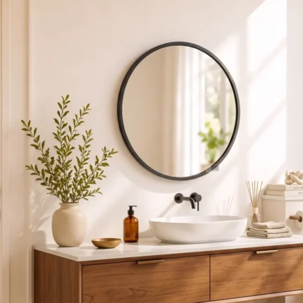 Ali.G.I 24 Inch Black Vanity Accent Mirror | Stylish Circular Dressing Mirror for Elegant Home Interior (AGI-221)