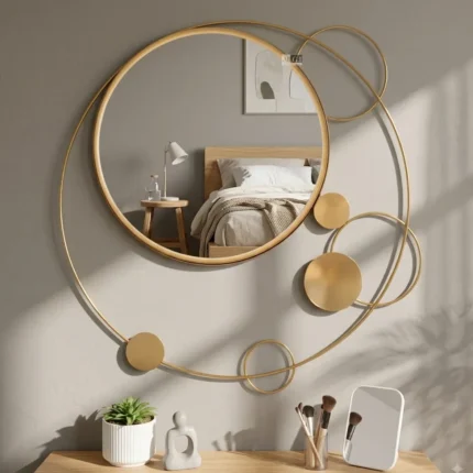 Ali.G.I -26x26 Inch Gold Abstract Round Wall Mirror | Modern Decorative Metal Frame Accent Mirror