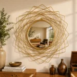 Ali.G.I-24 x 24 Inch Gold Geometric Round Wall Mirror | Modern Decorative Metal Frame Accent Mirror