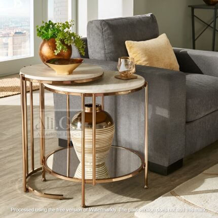 Ali.G.I – Lusso Marble Top Nesting Side Table Set of 2 (AGI-309, Gold)