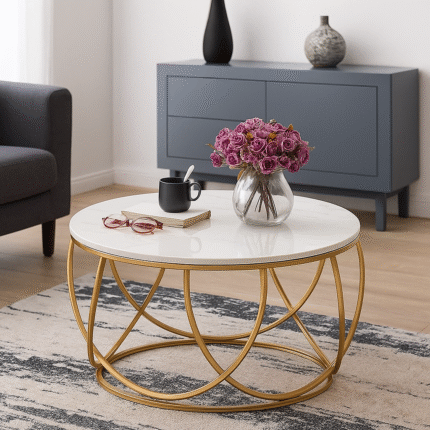 Ali.G.I – White Top Round Table with Gold Base (AGI-311)
