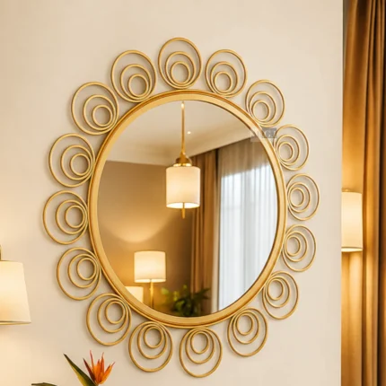 Ali.G.I - 24 x 24 Inch Gold Round Decorative Wall Mirror | Modern Metal Ring Frame Accent Mirror