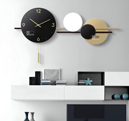 Ali.G.I Large Wall Clock with Pendulum – Modern Geometric Round Clock (AGI-333, Geometric)