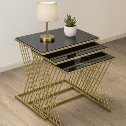 Ali.G.I – Black Glass Nesting Tables with Gold Frame (AGI-352)