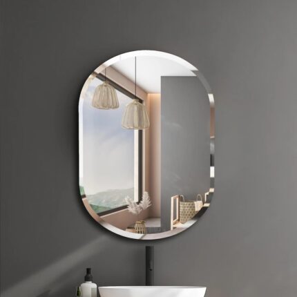 Ali.G.I Frameless Beveled Wall Mirror for Bathroom, Bedroom, Living Room, Hallway (AGI-280-7 / Oval Caps)