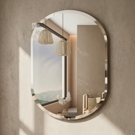 Ali.G.I Frameless Beveled Capsule Wall Mirror | Modern Oval Bathroom Vanity Mirror for Bedroom, Living Room & Entryway