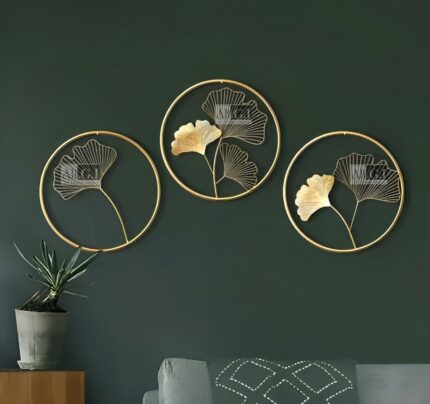 Ali.G.I- Gold Round Ginkgo Leaf Wall Art Set/3 (AGI-379)