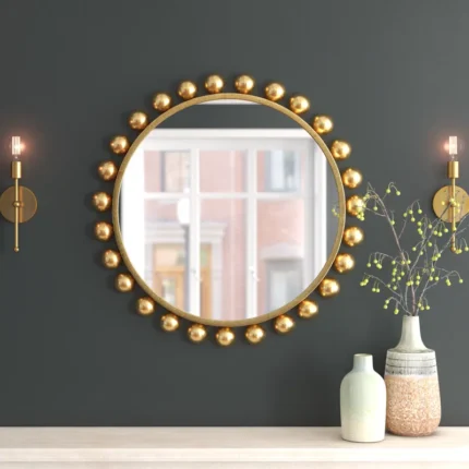 Ali.G.I- Glam Gold Beaded Round Wall Mirror (AGI-394)