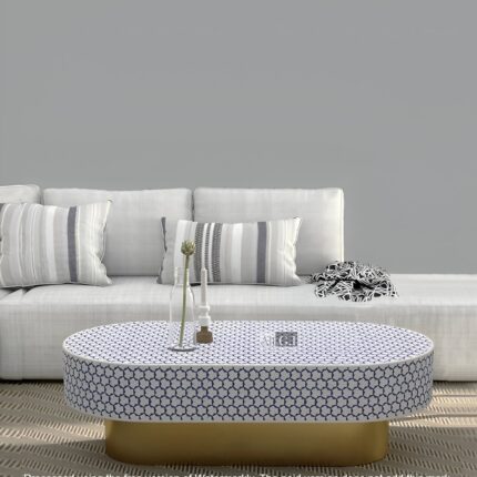 Ali.G.I-Oval Blue Inlay Coffee Table with Brass Base (AGI-396)