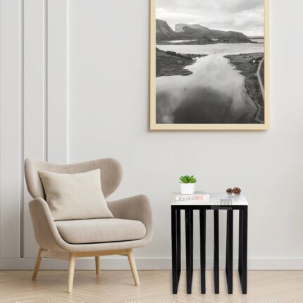 Ali.G.I-Square Black Side Table with White Marble Top (AGI-408)