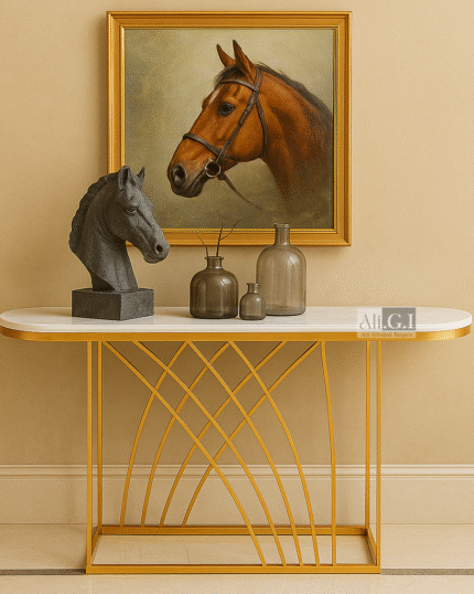 Ali.G.I-White Oval Console Table with Artistic Base (AGI-433)