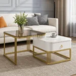 Ali.G.I-Élégance White & Bronze Nesting Table Duo (AGI-477)