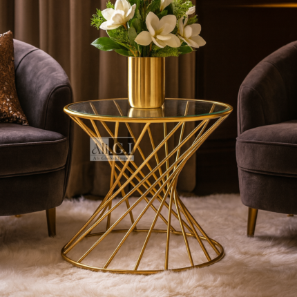 Ali.G.I-Élégance Spiral Gold Accent Table – Glass Top (AGI-448)