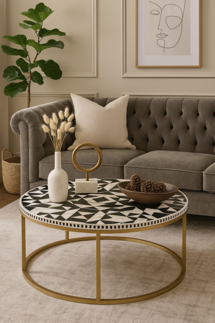 Ali.G.I-Round Inlay Coffee Table with Gold Frame (AGI-435)