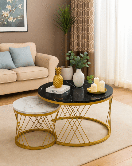 Ali.G.I-Esme Marble Coffee Table Set with Gold Frame (AGI-456)