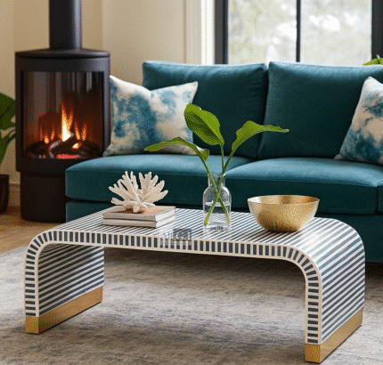 Ali.G.I-Bleu Gris Inlay Table – Courbé Luxe Accent (AGI-446)