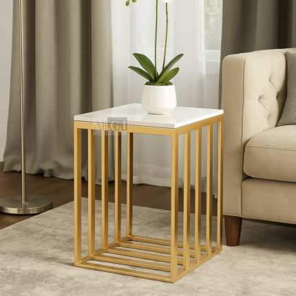 Ali.G.I-Square Gold Side Table with White Marble Top (AGI-407)