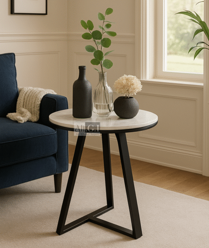 Ali.G.I-Sérénité Round Table with Black Geometric Base (AGI-417)