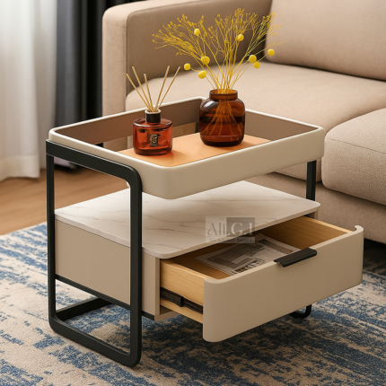 Ali.G.I-Lacie Two-Tone Side Table with Drawer and Shelf (AGI-424)