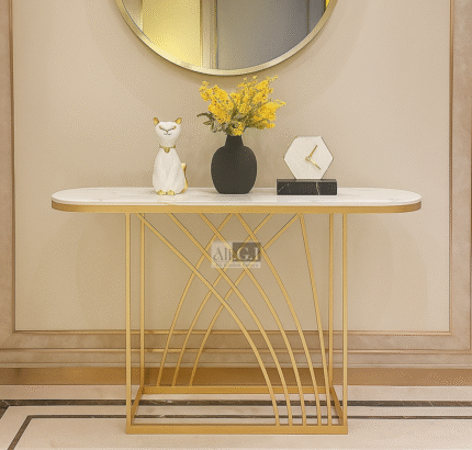 Ali.G.I-White Oval Console Table with Artistic Base (AGI-433)