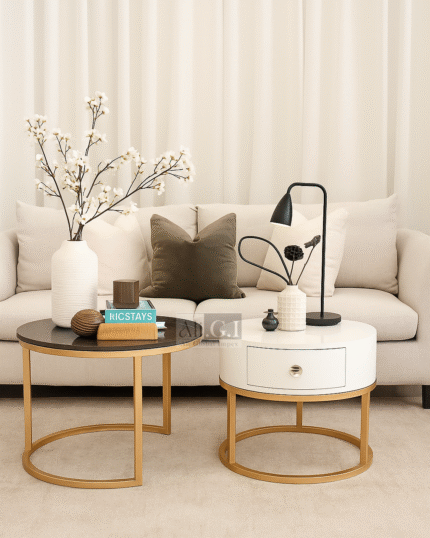 Ali.G.I-Loire Side Table Set with Marble & Gold Base (AGI-450)