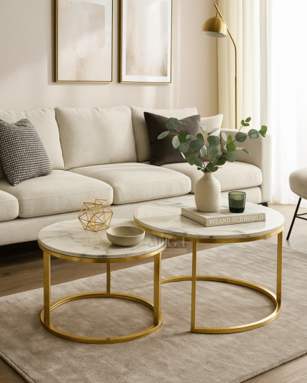 Ali.G.I-Marble Top Coffee Table Set with Gold Finish (AGI-453)