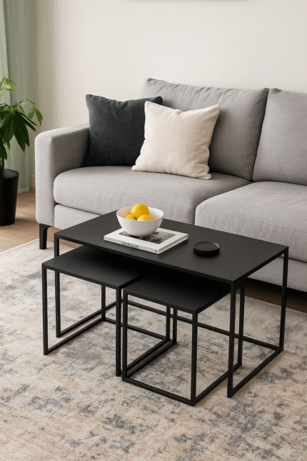 Ali.G.I-Tivoli Black Coffee Tables with 2 Nesting Stools (AGI-458)