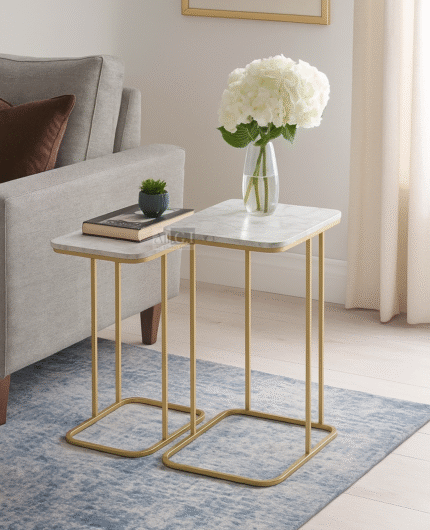 Ali.G.I-Glam C-Shaped Nesting Tables with Marble Top (AGI-404)