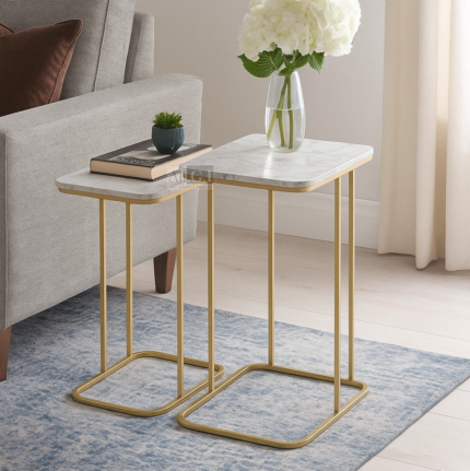 Ali.G.I-Glam C-Shaped Nesting Tables with Marble Top (AGI-404)