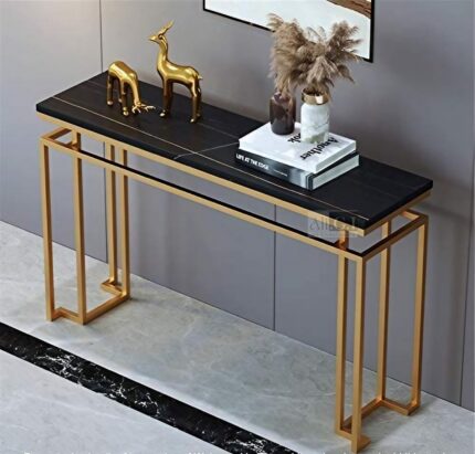 Ali.G.I-Black Marble Console with Gold Geometric Frame (AGI-432)
