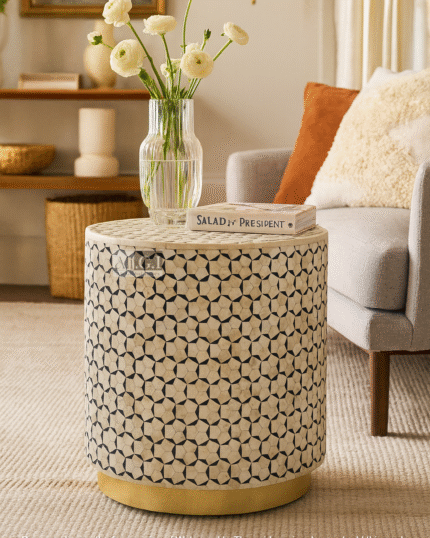 Ali.G.I-Round MOP Inlay Side Table with Brass Base (AGI-501)