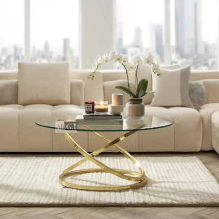 Ali.G.I-Gold Round Coffee Table with Glass Top (AGI-526)