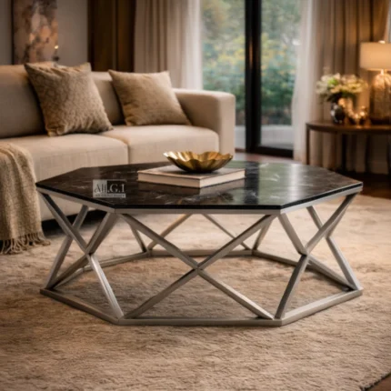 Ali.G.I-Modern Black Marble Coffee Table with Metal Base (AGI-524)