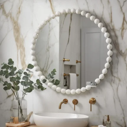 Ali.G.I- Round White Bobble Decorative Wall Mirror 24x24" (AGI-499)