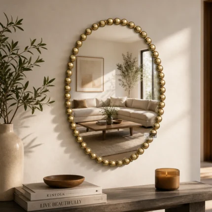 Ali.G.I-Luxurious Gold Beaded Oval Mirror 20x30 Wall Accent (AGI-532)