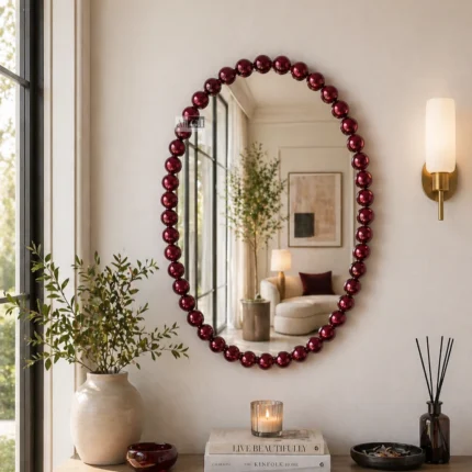 Ali.G.I-Ruby Beaded Oval Mirror 20x30 Luxury Wall Accent (AGI-531)