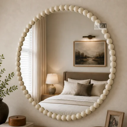 Ali.G.I- Round White Bobble Decorative Wall Mirror 30X30" (AGI-535)