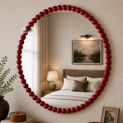Ali.G.I-Luxurious Ruby Bobble Round Mirror 30X30 Inch (AGI-536)