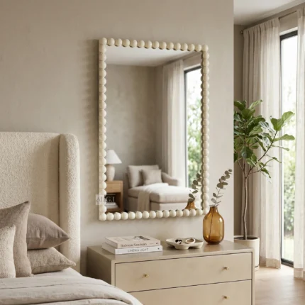 Ali.G.I- Ivory Beaded Rectangular Mirror 20x30" (AGI-538)