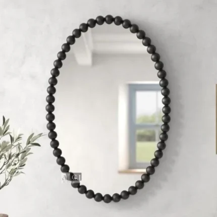 Ali.G.I-Black Beaded Oval Wall Mirror Luxury Accent 20X30" (AGI-530)