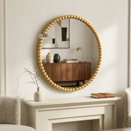 Ali.G.I 30-Inch Luxury Gold Bobble Round Wall Mirror | Premium Decorative Beaded Accent Mirror for Living Room, Bedroom, Entryway & Bathroom