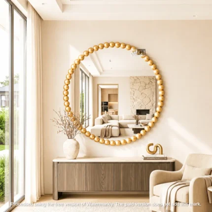 Ali.G.I 24-Inch Luxury Gold Bobble Round Wall Mirror | Modern Decorative Beaded Accent Mirror for Living Room, Bedroom, Entryway & Bathroom
