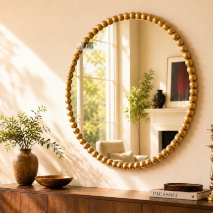 Ali.G.I 30-Inch Luxury Gold Bobble Round Wall Mirror | Premium Decorative Beaded Accent Mirror for Living Room, Bedroom, Entryway & Bathroom