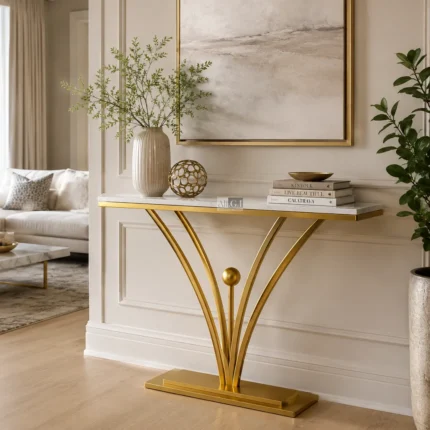 Ali.G.I Luxury Marble Console Table | Gold Metal Frame Entryway Table with Marble Top | Modern Hallway & Living Room Console