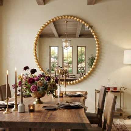 Ali.G.I 36-Inch Premium Gold Bobble Round Wall Mirror | Luxury Decorative Beaded Accent Mirror for Living Room, Bedroom, Entryway & Bathroom