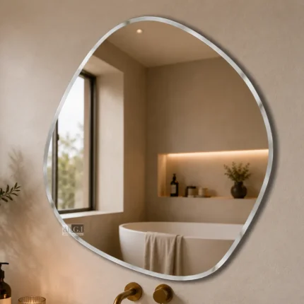 Ali.G.I 30x30 Inch Organic Bevelled Wall Mirror | Frameless Irregular Round Decorative Mirror | Modern HD Vanity Mirror for Bathroom, Living Room, Bedroom & Entryway | Premium Polished Glass