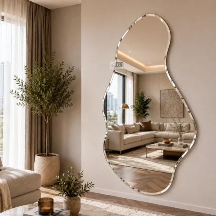 Ali.G.I 24x44 Inch Organic Bevelled Wall Mirror | Frameless Asymmetrical Irregular Decorative Mirror | Modern Luxury Vanity, Bathroom, Bedroom, Living Room & Entryway Accent Mirror | Premium HD Glass