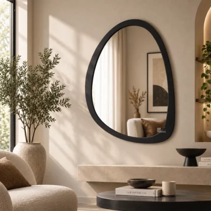 Ali.G.I Organic Asymmetrical Wall Mirror with Black Metal Frame | Modern Decorative Accent Mirror for Living Room, Bedroom, Entryway & Hallway